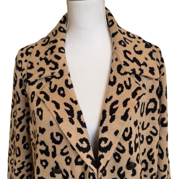 Anne Klein Cardigan Blazer Cheetah Sz XL Double Breasted Open Front Brown Black - Picture 5 of 10